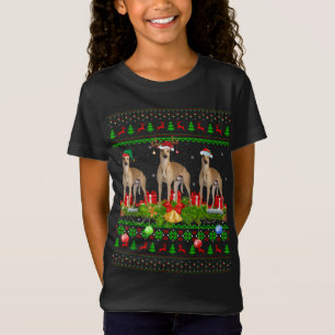 Camiseta Greyhound Dog Xmas Lighting Papais noeis Ugly Grey