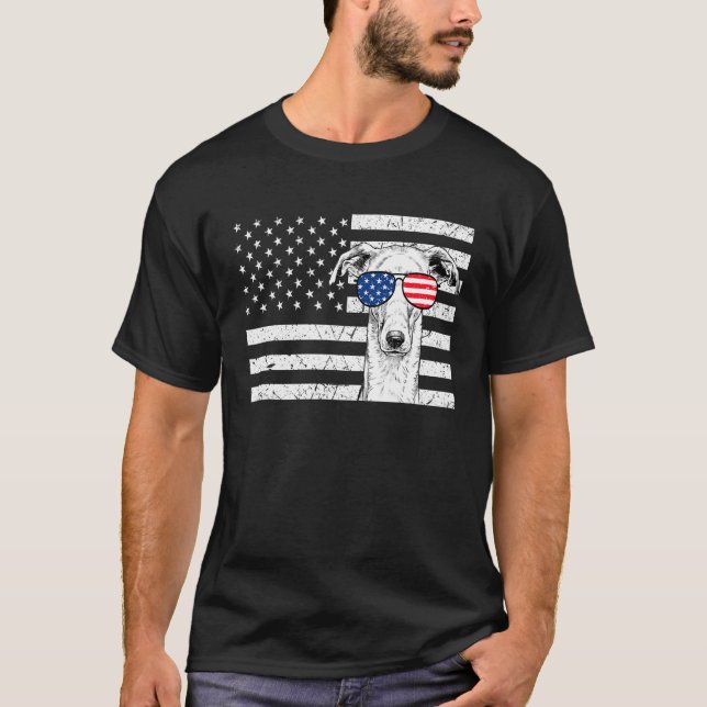 Camiseta Greyhound Iggy Dog 4th of July US American Flag Pa (Frente)