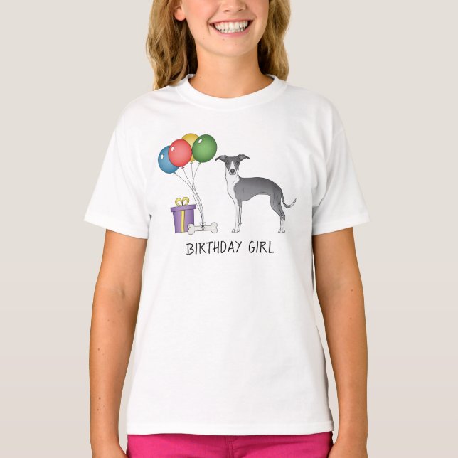 Camiseta Greyhound Italiano Azul E Branco - Rapariga De Ani (Frente)