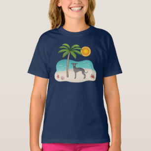 Camiseta Greyhound Italiano Azul Na Praia Tropical De Verão