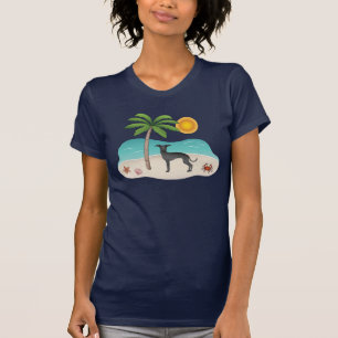 Camiseta Greyhound Italiano Negro Na Praia Tropical De Verã