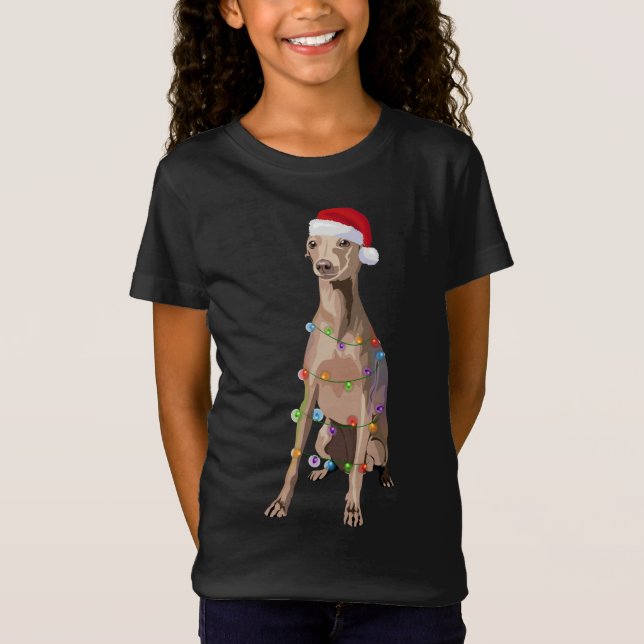 Camiseta Greyhound Natal italiano Luz Natal Xmas Cão Sobrev (Frente)