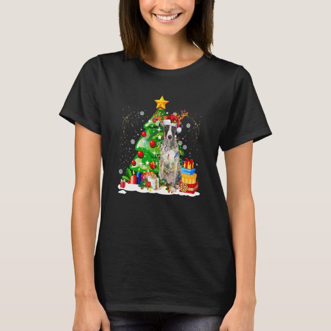Camiseta Greyhound Reindeer Christmas Lights  Dog Xmas (Frente)