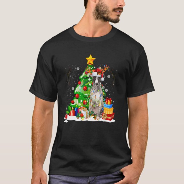 Camiseta Greyhound Reindeer Christmas Lights  Dog Xmas (Frente)
