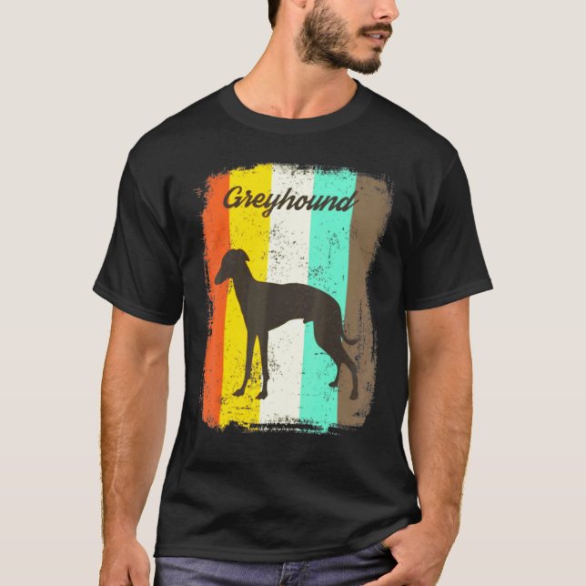 Camiseta Greyhound Retro 70s Cão-Vintage (Frente)