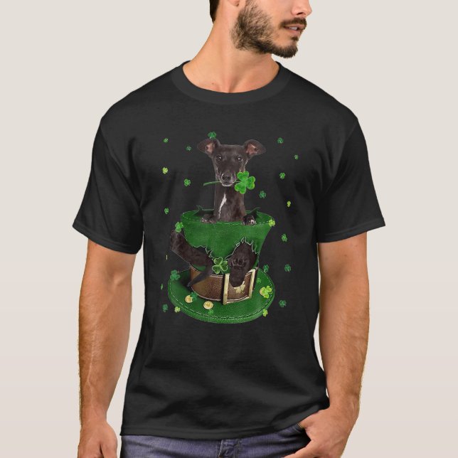 Camiseta Greyhound Shamrock Hat Clovers Rua Patrick (Frente)
