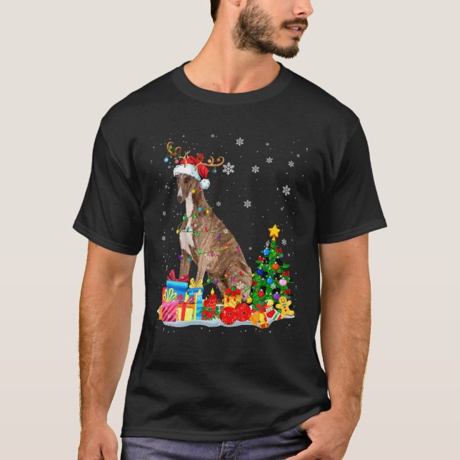 Camiseta Greyhound Xmas Luzes Reindeer Papais noeis Gre (Frente)
