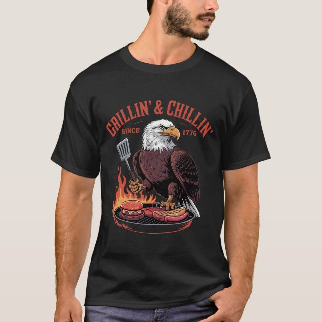 Camiseta Grillin' & Chillin' Desde 1776 - Águia Patriótica (Frente)