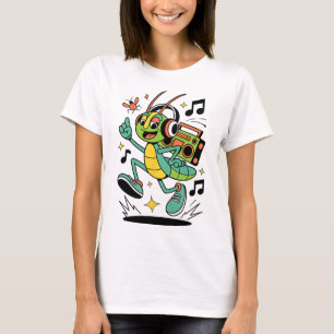 Camiseta Grilo de dança legal com fones de ouvido estilo re