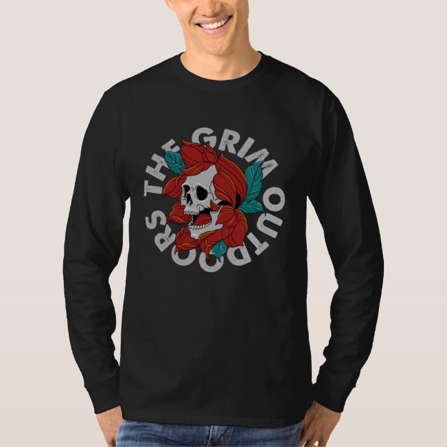 Camiseta Grim Outdoors Skull and Roses Camping Outdoor Love (Frente)