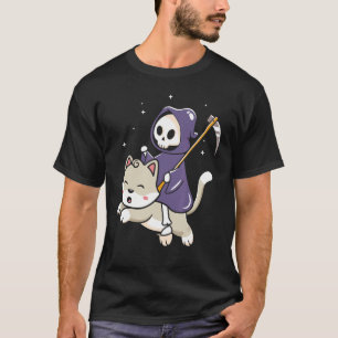 Camiseta Grim Reaper a andar no Dia das Bruxas de Gato