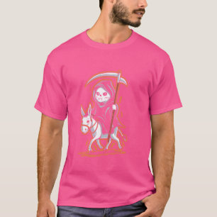 Camiseta Grim Reaper Cat Riding Donkey - Vintage Cat Hallow