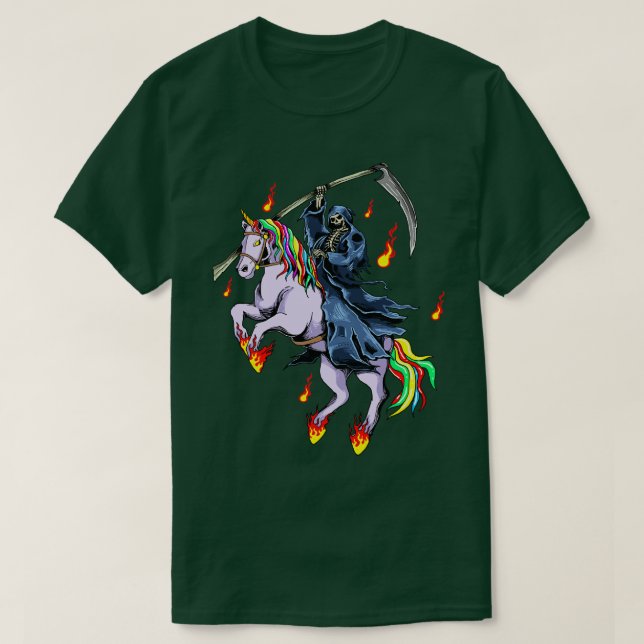 Camiseta Grim Reaper Com Incêndio Do Unicórnio (Frente do Design)