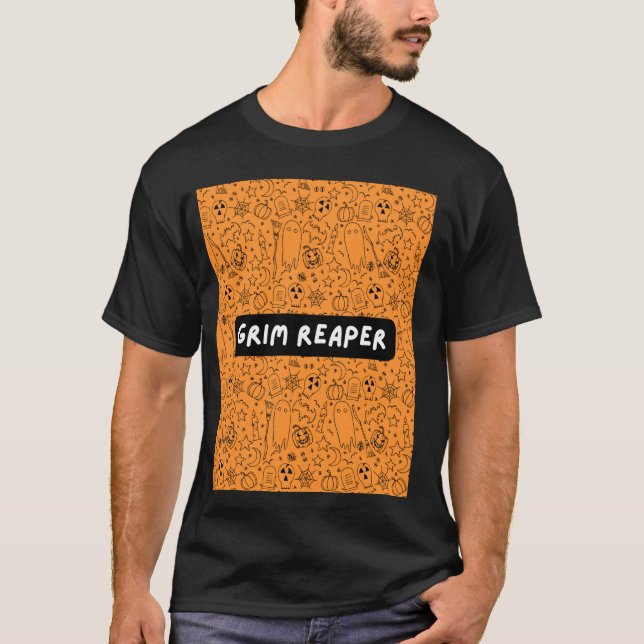 Camiseta Grim Reaper Death Orange Paranormal Graveyard Hall (Frente)