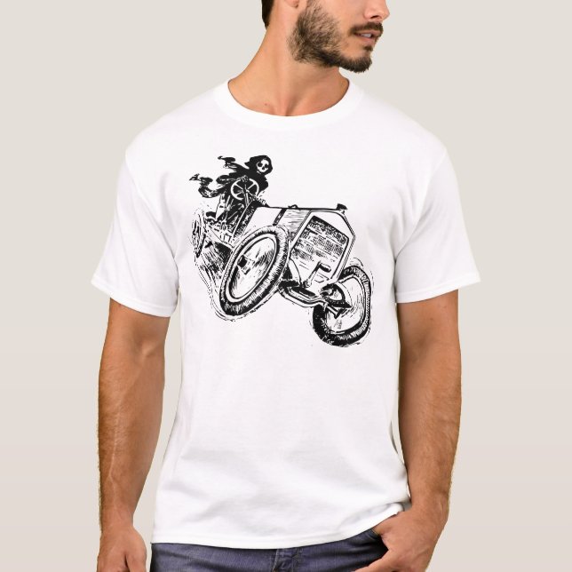 Camiseta Grim Reaper Dirigindo Um Trator Antigo (Frente)