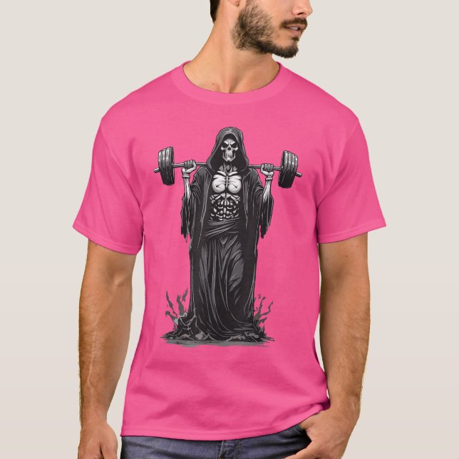 Camiseta Grim Reaper Funny Bodybuilder Barbell DeadlifTra (Frente)