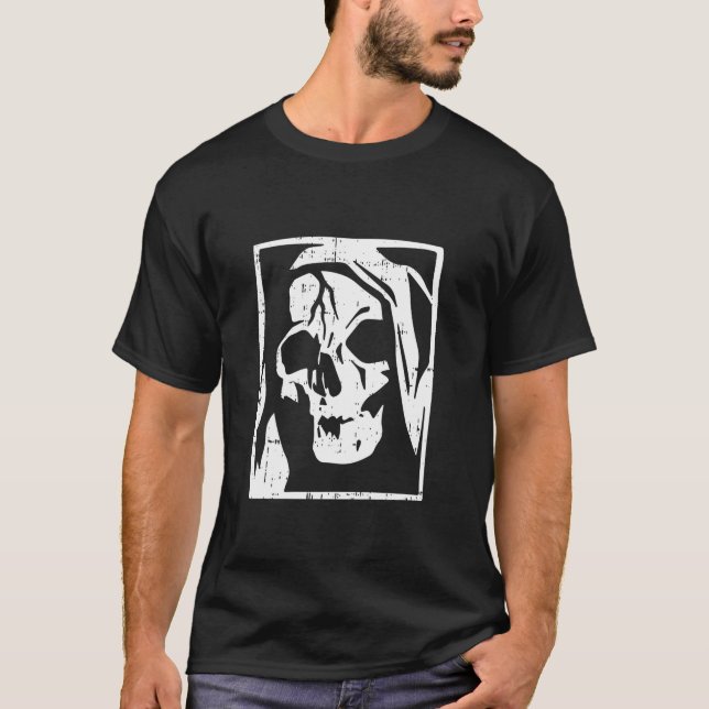 Camiseta Grim Reaper Halloween Skeleton Skeleton Men Wo (Frente)