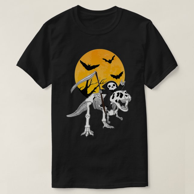 Camiseta Grim Reaper Scythe andando Skeleton TRe Paranormal (Frente do Design)
