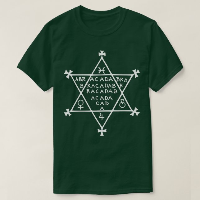 Camiseta Grimoire Hexagram Abracadabra Talisman Amulet Occu (Frente do Design)
