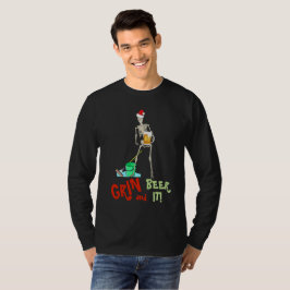 Camiseta GRIN e CERVEJA É Engraçado Esqueleto Natal