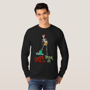 Camiseta GRIN e CERVEJA É Engraçado Esqueleto Natal
