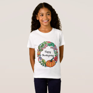 Camiseta Grinalda bonita da abóbora da aguarela com folhas