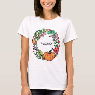 Camiseta Grinalda bonita da abóbora da aguarela com folhas