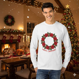 Camiseta Grinalda de Rosa Vermelha Natal Feliz Natal