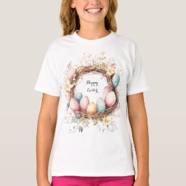 Camiseta Grinalda decorativa colorida de ovos de Páscoa com