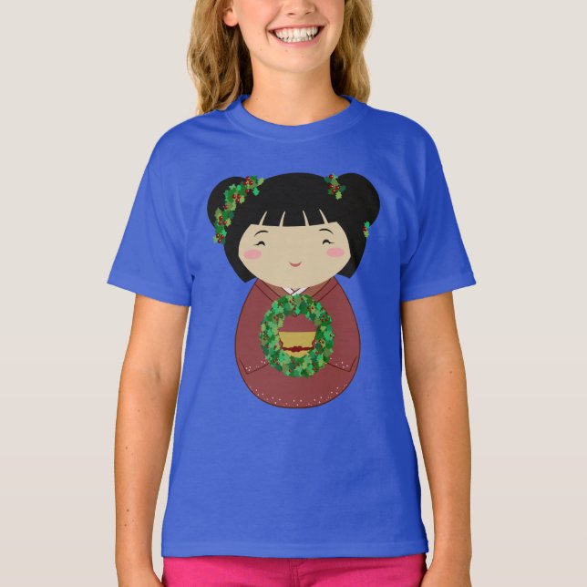 Camiseta Grinalda do Natal de Kokeshi (Frente)