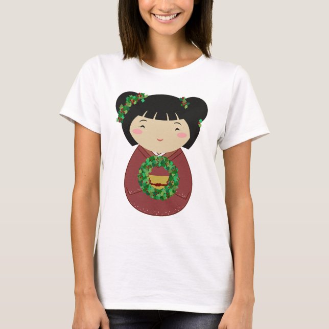 Camiseta Grinalda do Natal de Kokeshi (Frente)