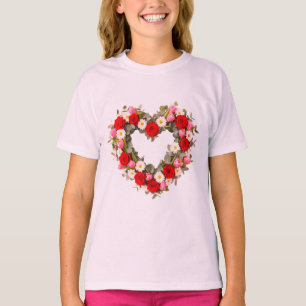 Camiseta Grinalda Floral em Forma de Coração Rosas Margarid