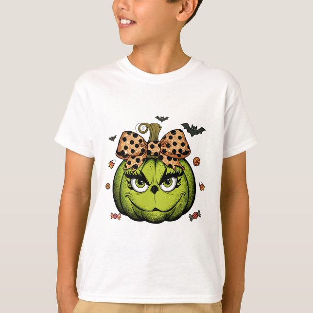 Camiseta Grinc Pumpkin Coquette Pumpkin Halloween Spooky Se (Frente)