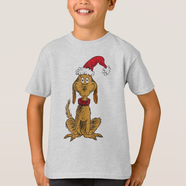 Camiseta Grinch Clássico | Max - Chapéu de Papai Noel (Frente)