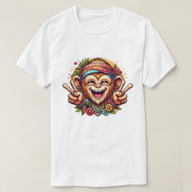 Camiseta Grinning Peace Monkey Men's T-Shirt (Frente do Design)