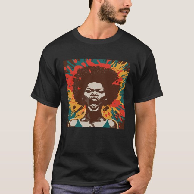 Camiseta Gritando Orgulho Negro Afro-Americano (Frente)