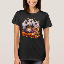 Camiseta Grito de Fantasma, Gato Dorme, Cachorro Fecha os O