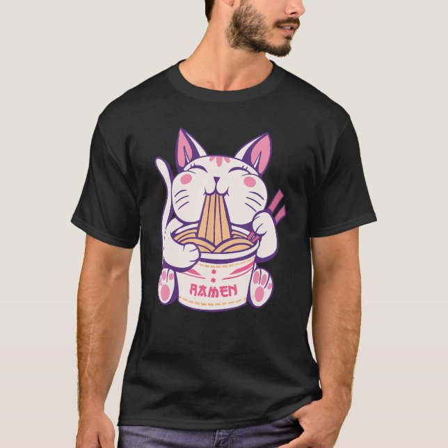Camiseta Grito Gamen Cat Nerd Comida Japonês (Frente)