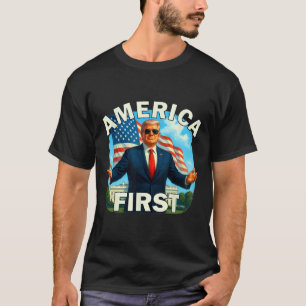 Camiseta Gritty Bold Retro Slogan Político América Primeiro