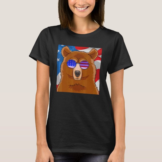 Camiseta Grizzly Bear 4 de julho Homens Patrióticos Mulhere (Frente)