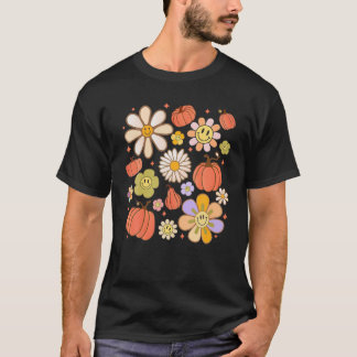 Camiseta Groovay Pumpkin Daisy Flower Smile Face Fall Obrig