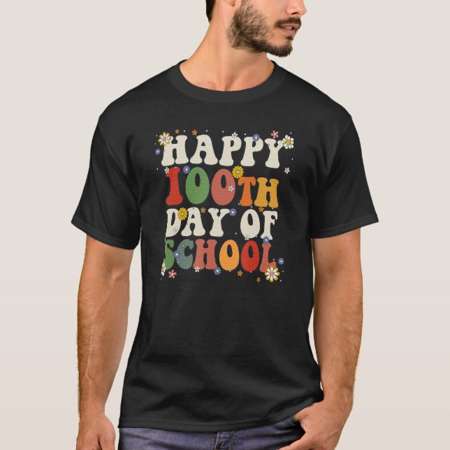 Camiseta Groovy 100º Dia Da Escola Professores Hippie Figur (Frente)