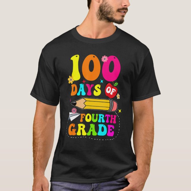 Camiseta Groovy 100 Days Of Fourth Grade Kids Teacher 100th (Frente)