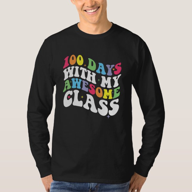 Camiseta Groovy 100 Days With My Awesome Class 100th Day Te (Frente)