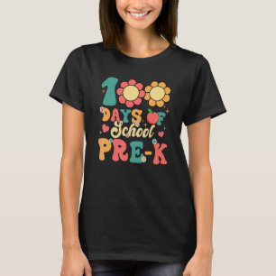 Camiseta Groovy 100 Dias De Escola Pré K Professor Aluno