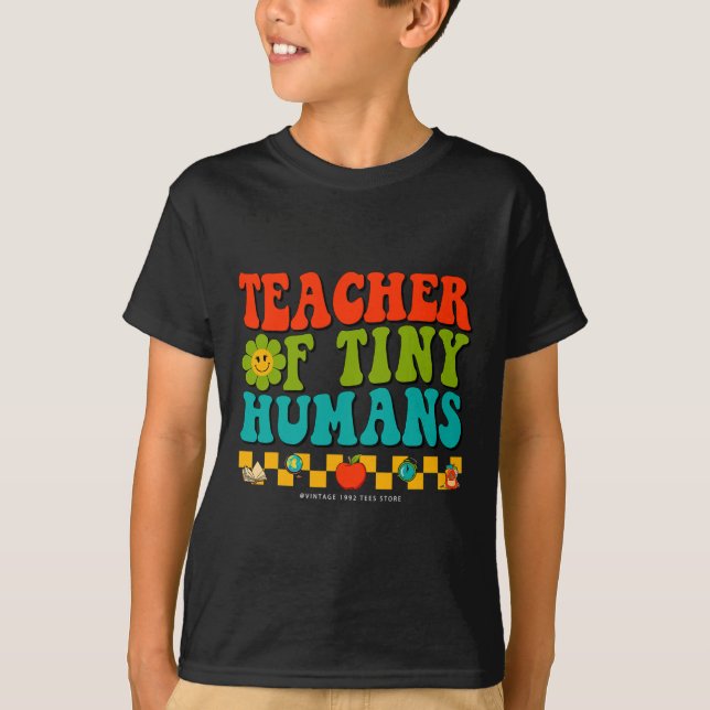 Camiseta Groovy 100 Dias De Professora De Crianças Escolare (Frente)