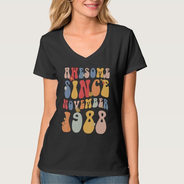 Camiseta Groovy 1988 Awesome Since November Retro  34th (Frente)