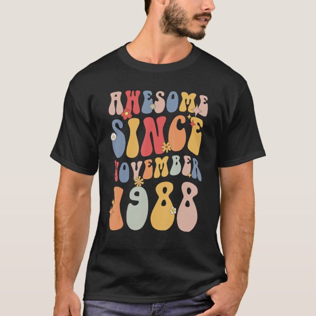 Camiseta Groovy 1988 Awesome Since November Retro  34th (Frente)