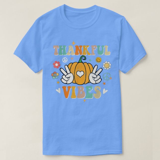 Camiseta Groovy agradecida Vibes Retro Obrigado de Hallowee (Frente do Design)