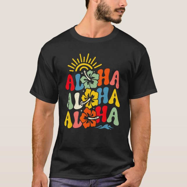 Camiseta Groovy Aloha Hawaii Hawaiian Beach Summer Vacation (Frente)